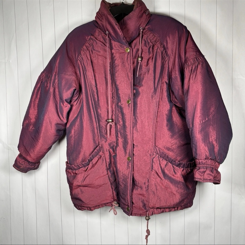 VTG Leslie Fay Purple Puffer Parka Coat Down/Feather Heavy Winter Snow Ski M